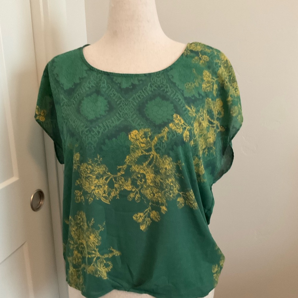 CAbi Green and Yellow Floral Blouse